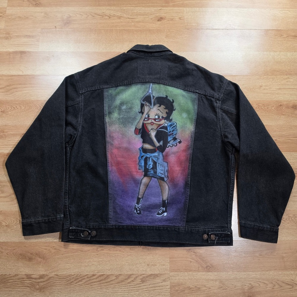 Vintage Levis Denim Jacket Mens L 70507-4159 Betty Boop Black Made in USA 90s